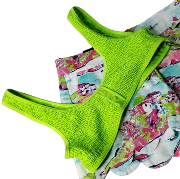 Kendal and Kylie Smocked Thermal Faux Button Scoopneck Bikini Top NWT Me… - Picture 7 of 16